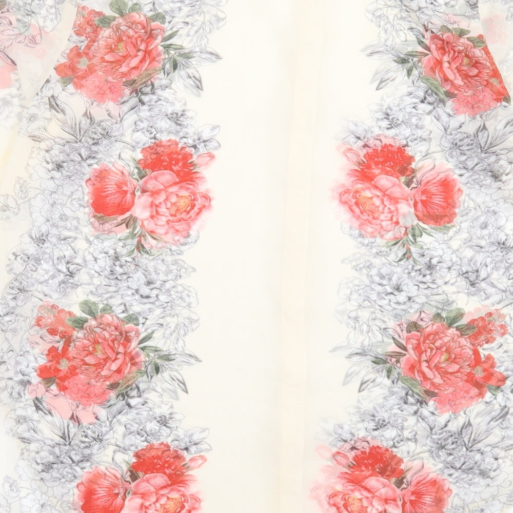 Miss Selfridge Womens Ivory Floral Polyester Basic Button-Up Size 10 Collared