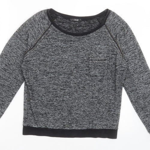 Quiz Womens Grey Crew Neck  Viscose Pullover Jumper Size S
