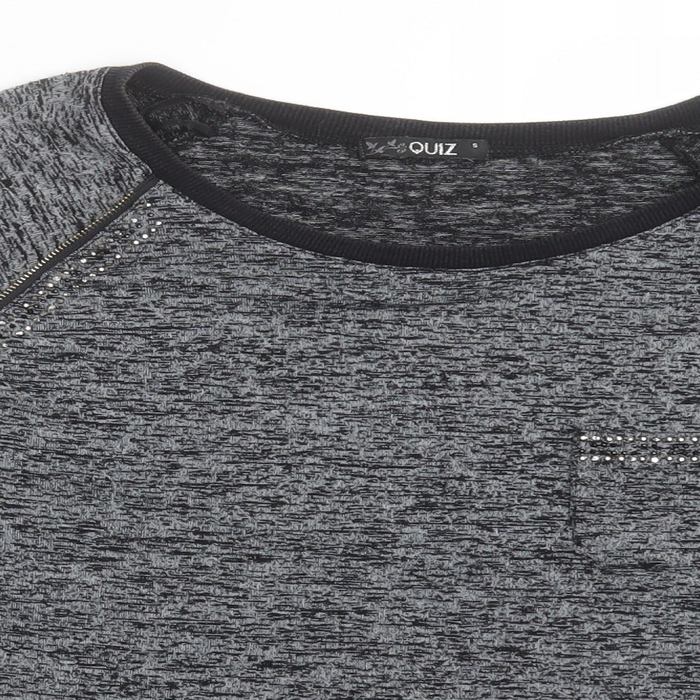 Quiz Womens Grey Crew Neck  Viscose Pullover Jumper Size S