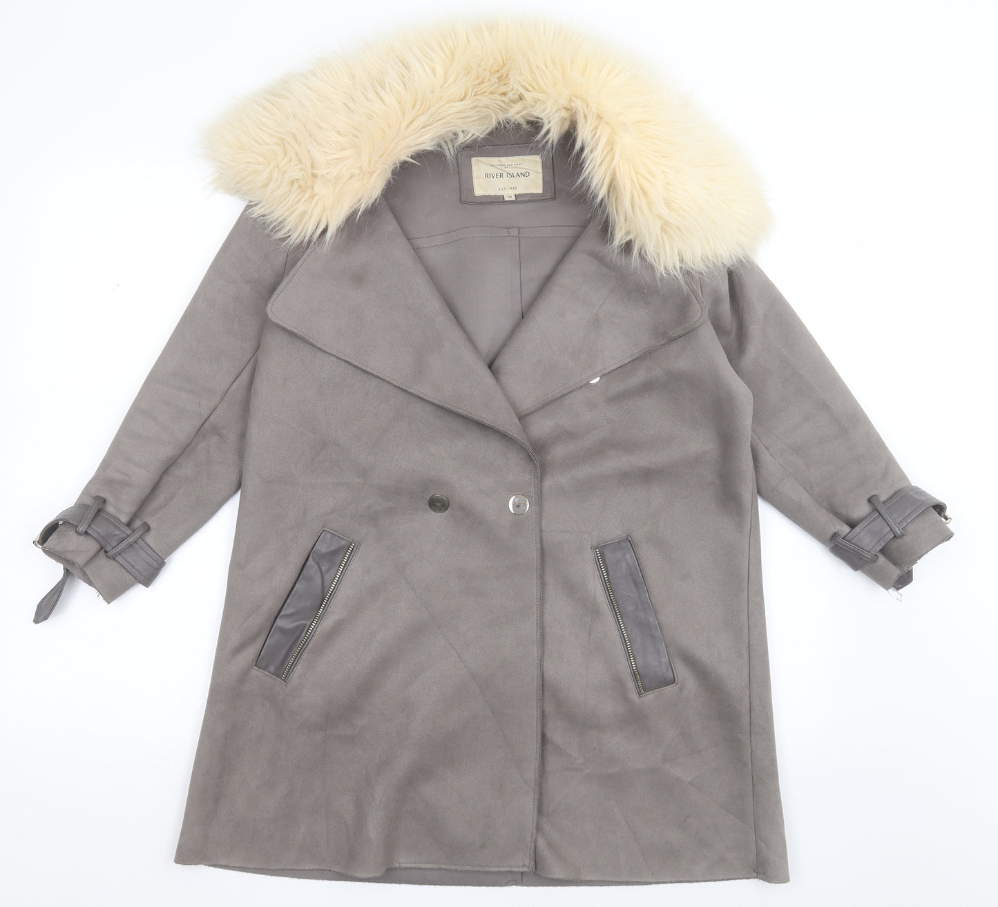 River Island Womens Grey   Overcoat Coat Size 10  Button