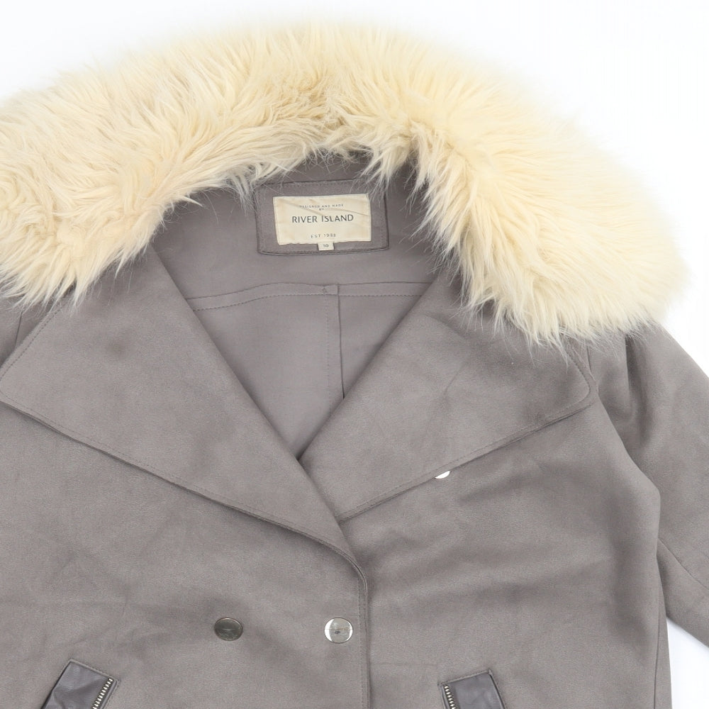 River Island Womens Grey   Overcoat Coat Size 10  Button