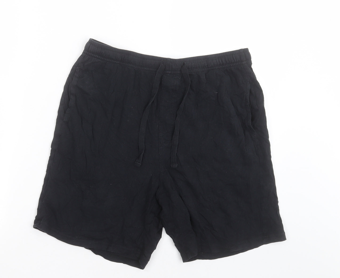 Marks and Spencer Mens Black  Cotton  Sleep Shorts Size M  Tie