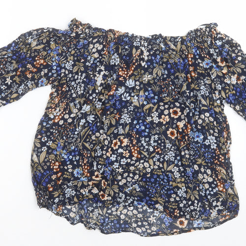 Stradivarius Womens Blue Floral Viscose Basic Blouse Size S Off the Shoulder