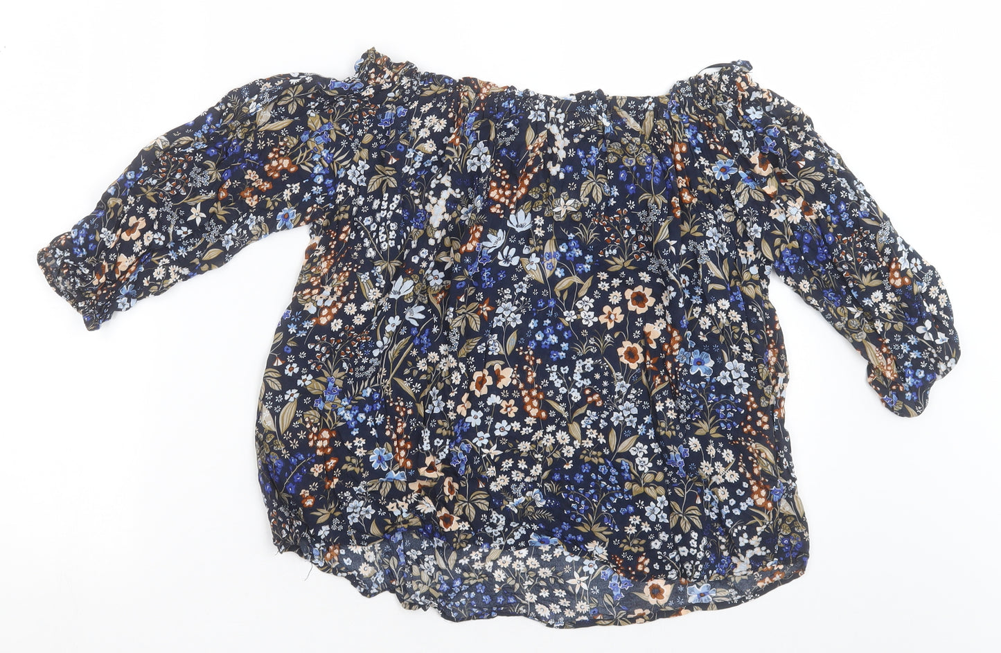 Stradivarius Womens Blue Floral Viscose Basic Blouse Size S Off the Shoulder