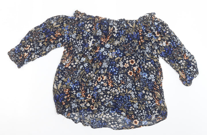 Stradivarius Womens Blue Floral Viscose Basic Blouse Size S Off the Shoulder
