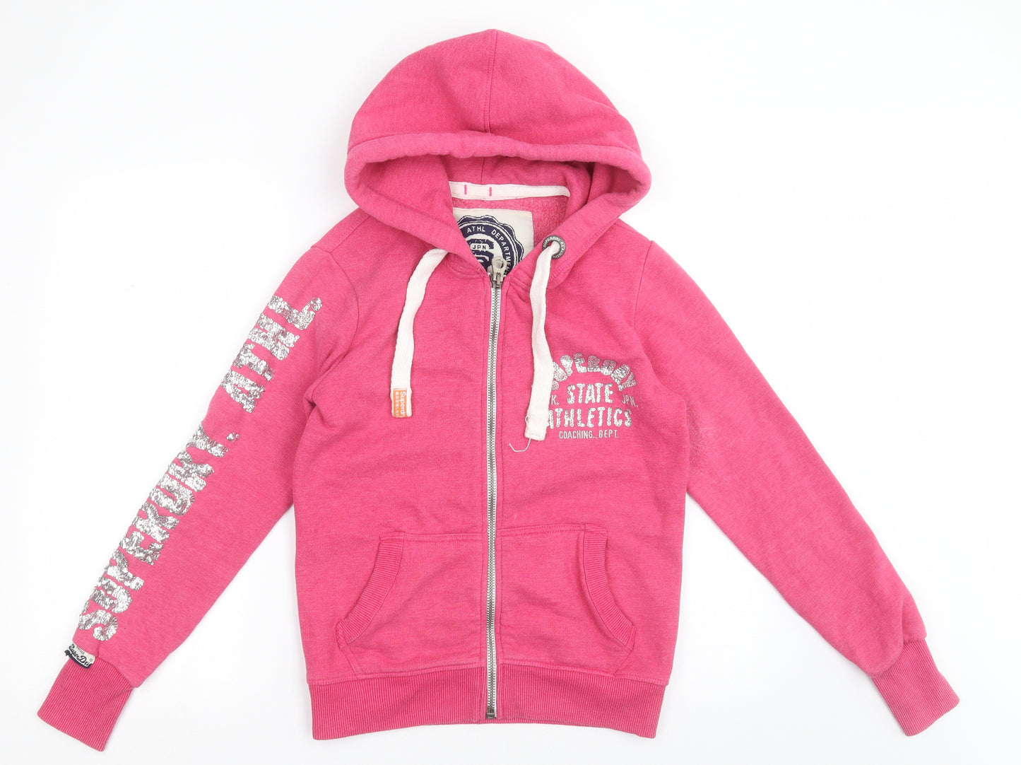 Superdry Womens Pink  Cotton Full Zip Hoodie Size S  Zip