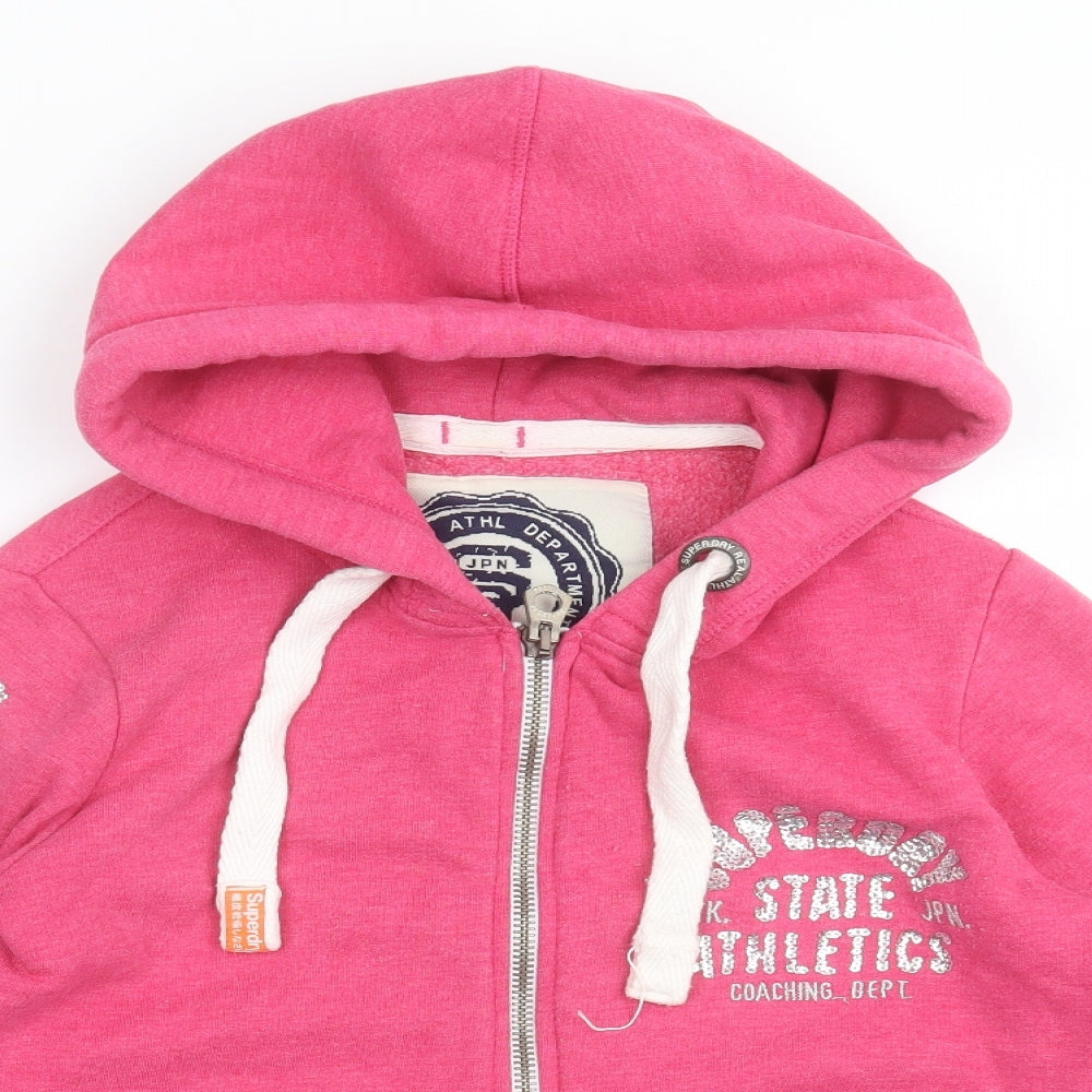 Superdry Womens Pink  Cotton Full Zip Hoodie Size S  Zip