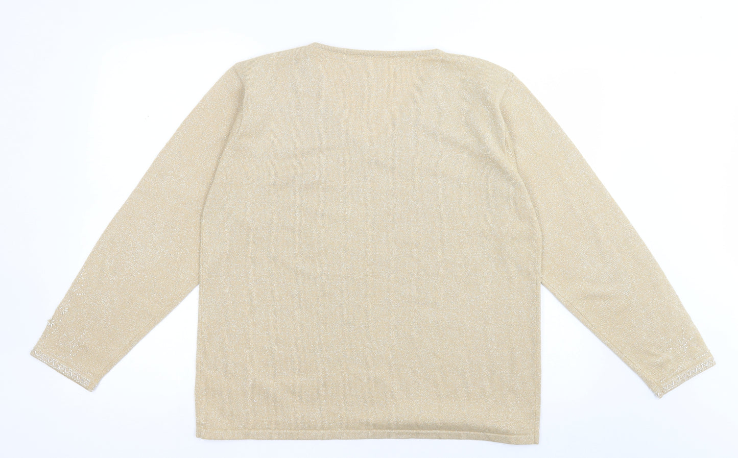 Bomarche Womens Gold V-Neck Fair Isle Acrylic Pullover Jumper Size L