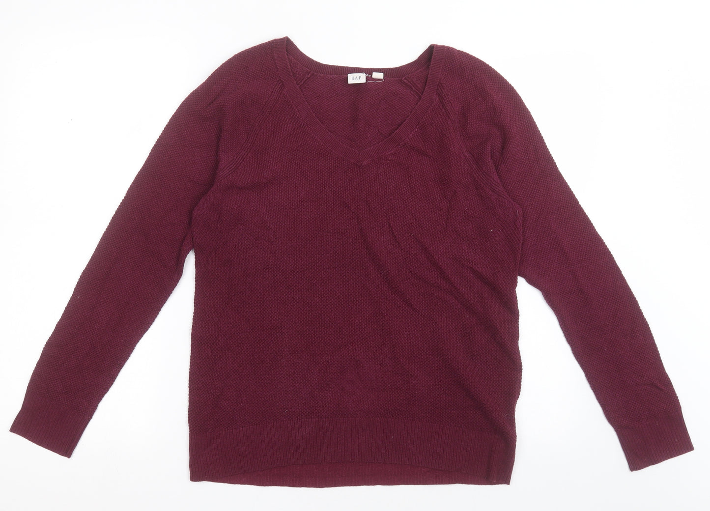 Gap Womens Purple V-Neck  Cotton Pullover Jumper Size M