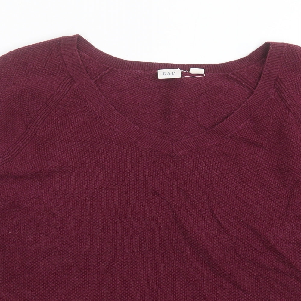 Gap Womens Purple V-Neck  Cotton Pullover Jumper Size M