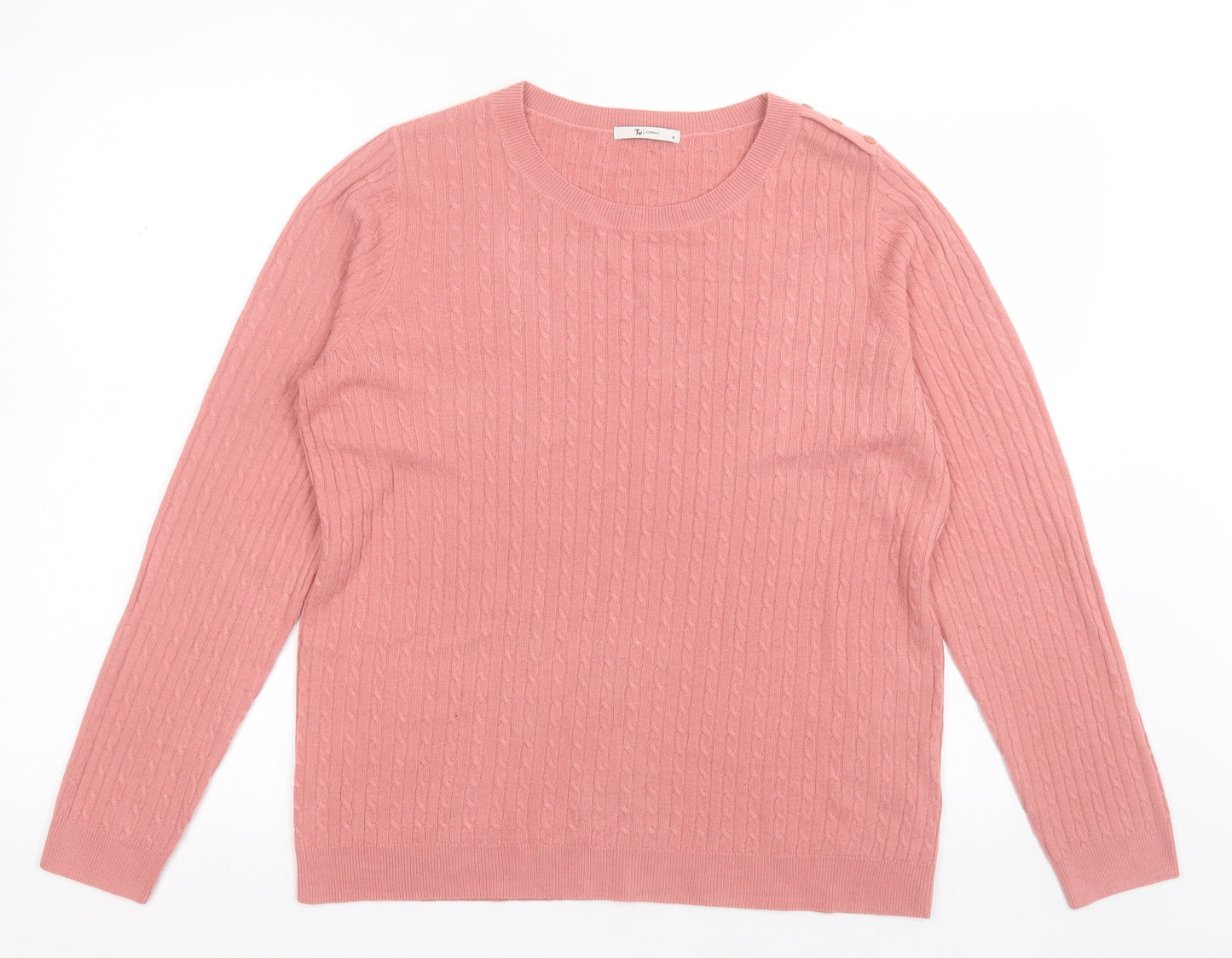 TU Womens Pink Crew Neck Geometric Acrylic Pullover Jumper Size 16