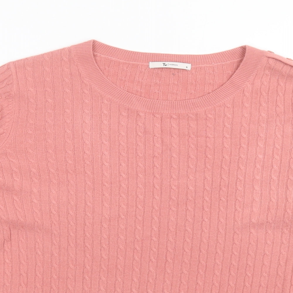 TU Womens Pink Crew Neck Geometric Acrylic Pullover Jumper Size 16