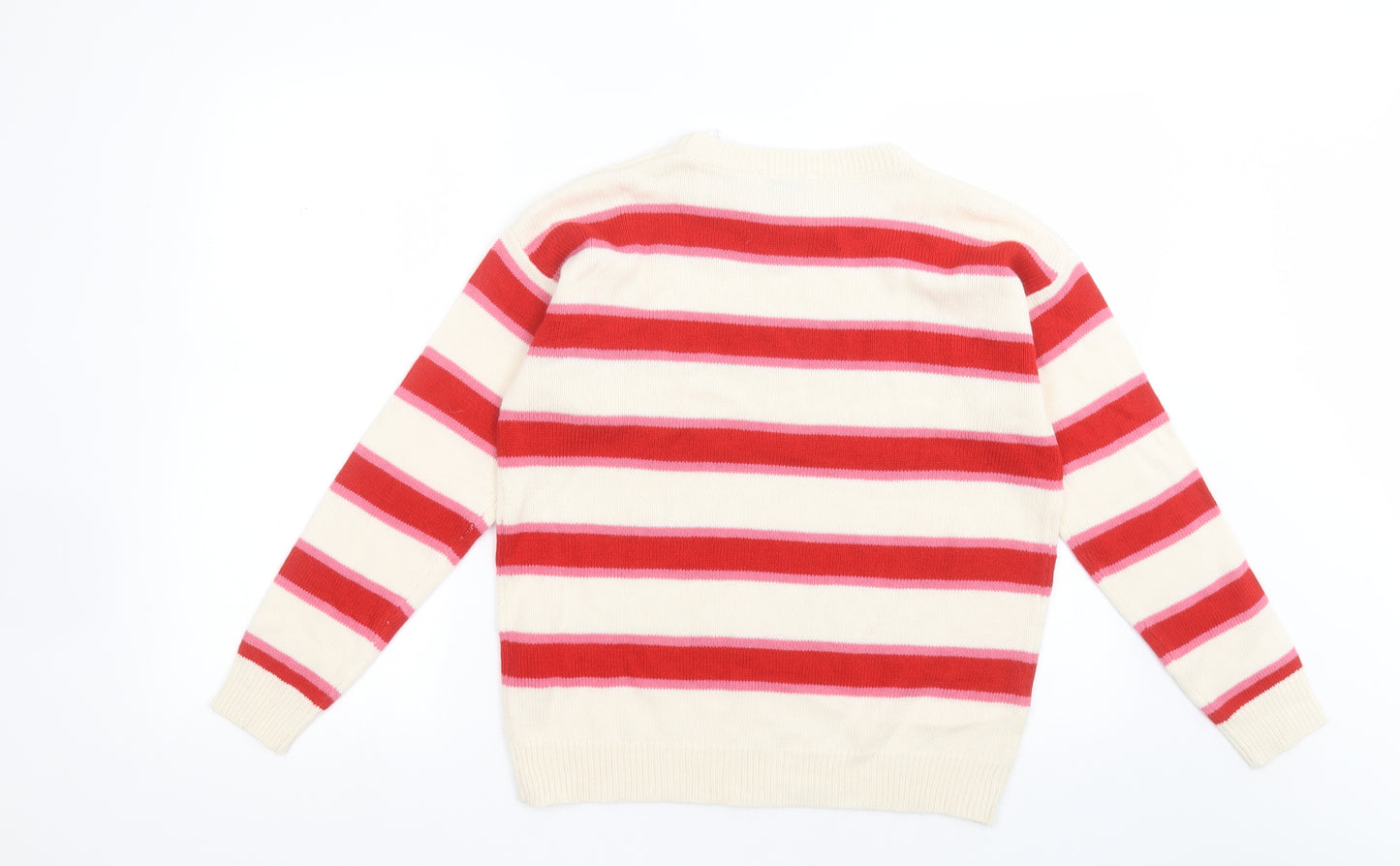 Brave Soul Womens White V-Neck Striped Acrylic Pullover Jumper Size S