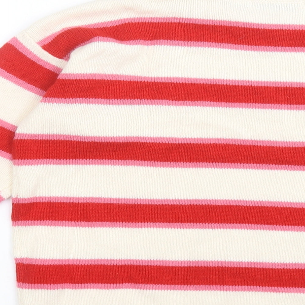 Brave Soul Womens White V-Neck Striped Acrylic Pullover Jumper Size S