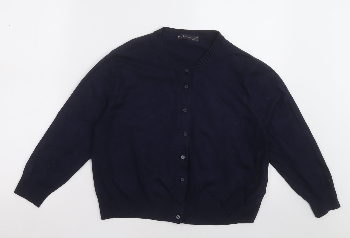 Marks and Spencer Womens Blue Crew Neck  Viscose Cardigan Jumper Size 16
