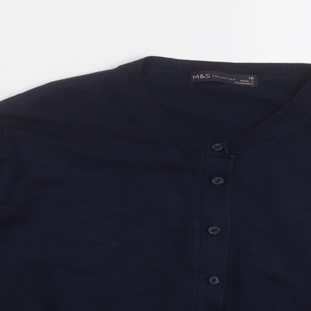 Marks and Spencer Womens Blue Crew Neck  Viscose Cardigan Jumper Size 16