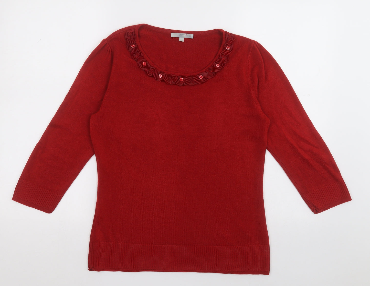 Per Una Womens Red V-Neck Fair Isle Acrylic Pullover Jumper Size 12