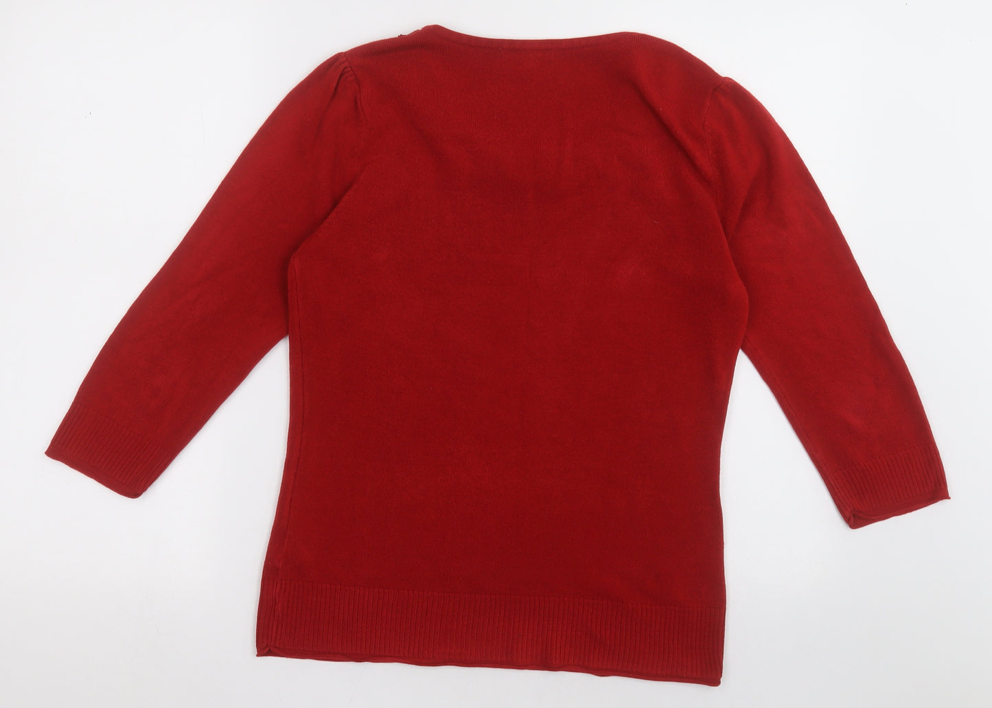 Per Una Womens Red V-Neck Fair Isle Acrylic Pullover Jumper Size 12