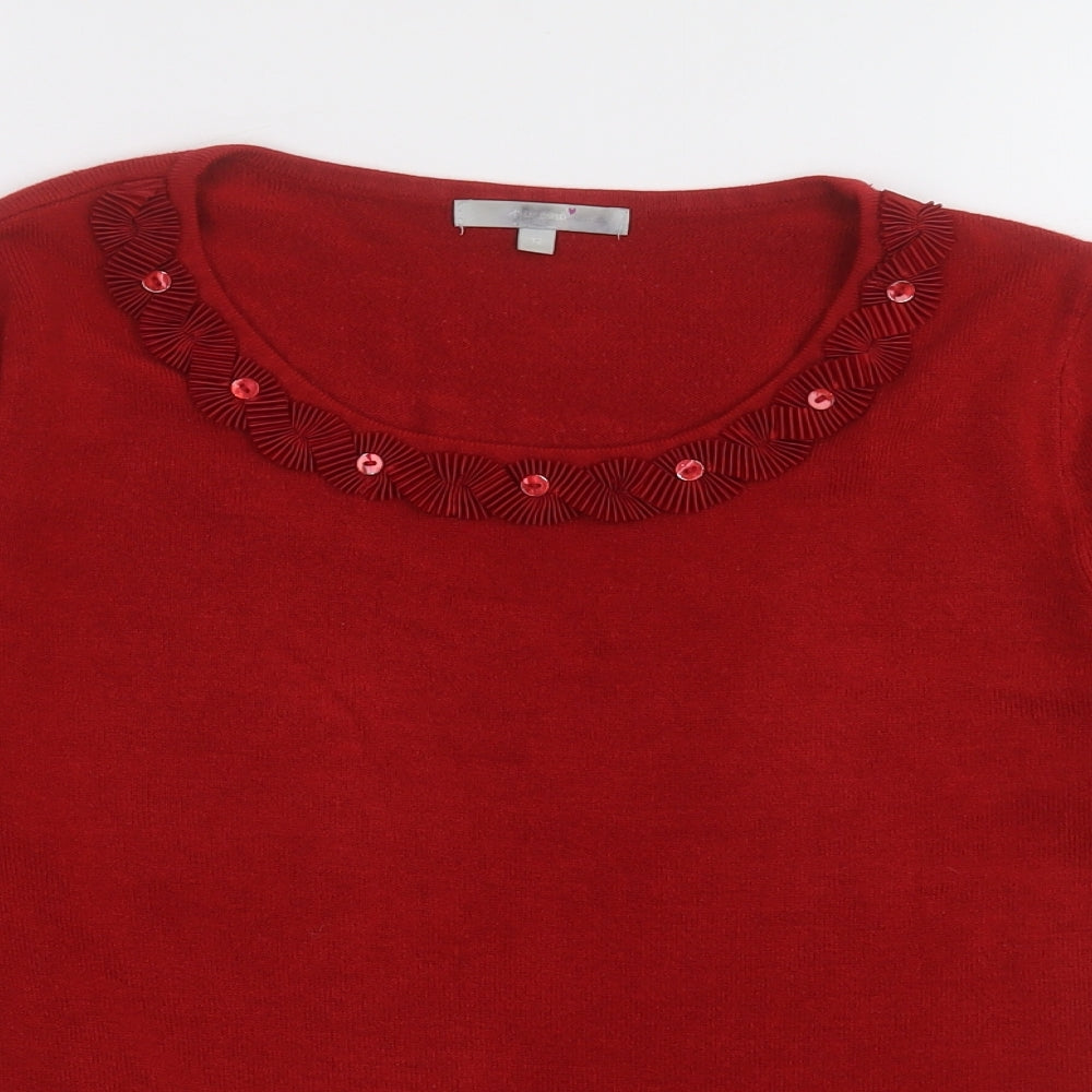 Per Una Womens Red V-Neck Fair Isle Acrylic Pullover Jumper Size 12