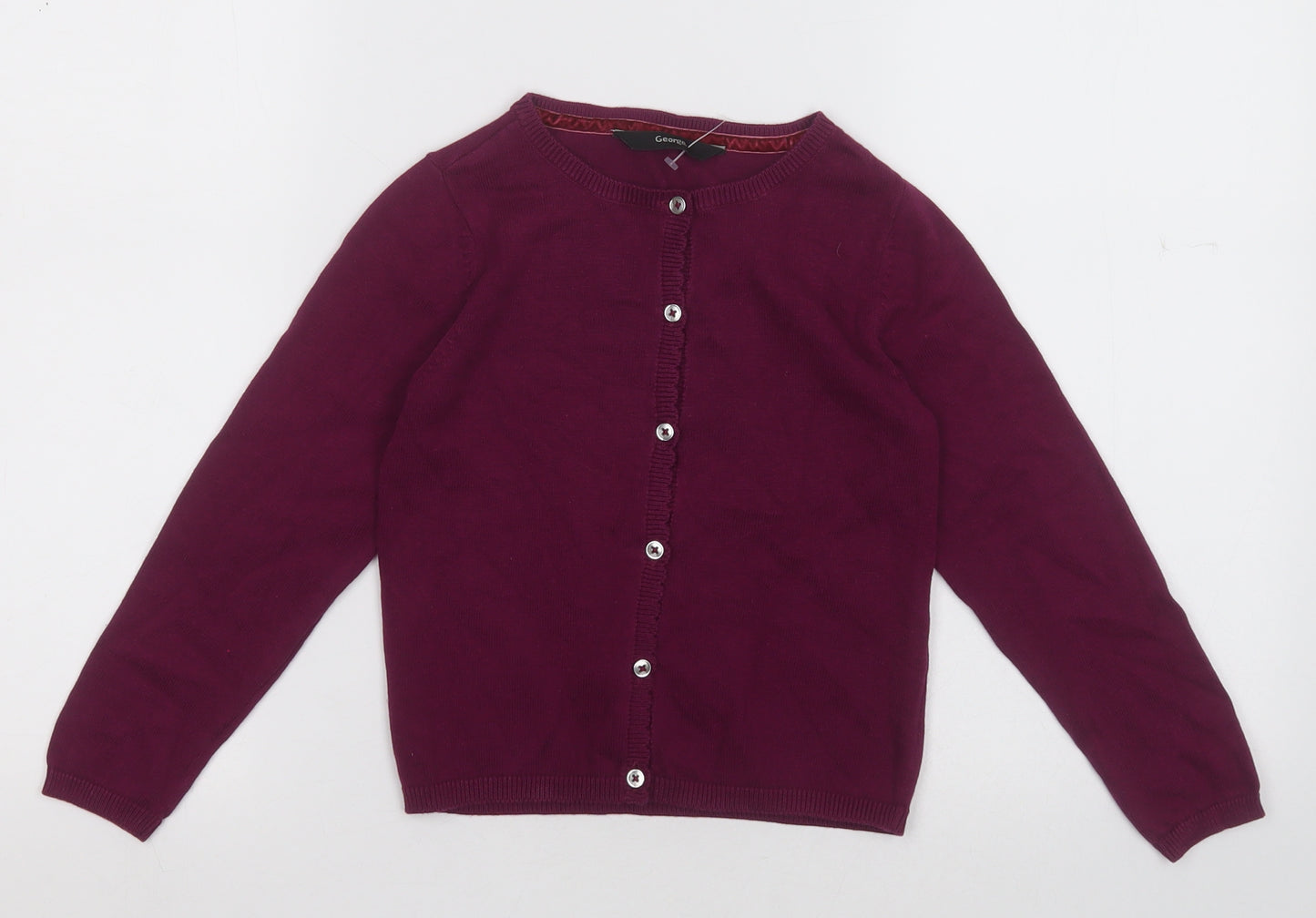 George Girls Purple Crew Neck  Cotton Cardigan Jumper Size 6-7 Years  Button