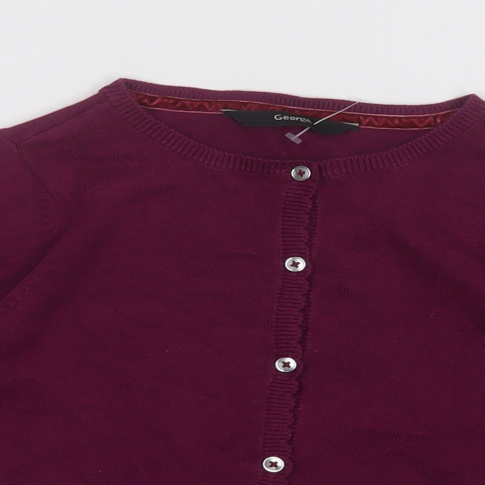 George Girls Purple Crew Neck  Cotton Cardigan Jumper Size 6-7 Years  Button