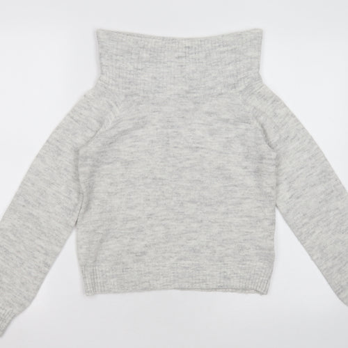 H&M Girls Grey High Neck  Acrylic Pullover Jumper Size 9-10 Years  Pullover