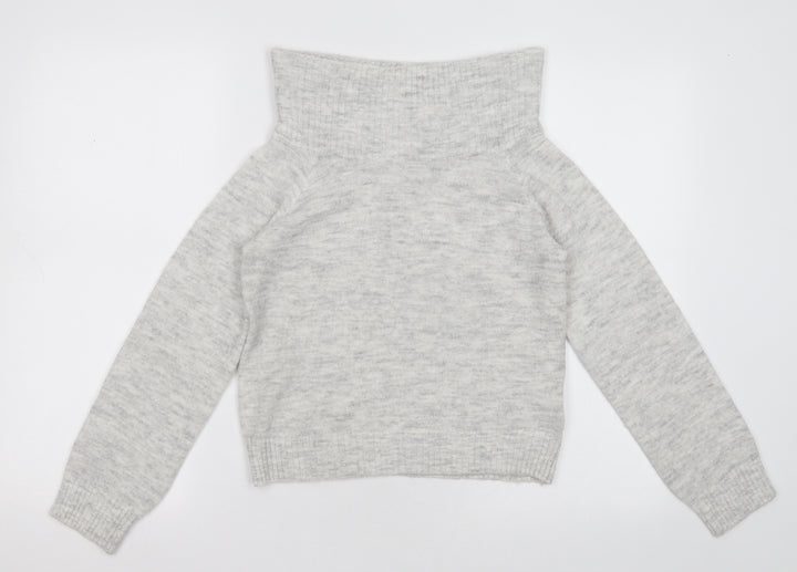 H&M Girls Grey High Neck  Acrylic Pullover Jumper Size 9-10 Years  Pullover