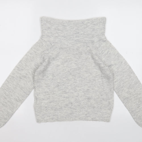H&M Girls Grey High Neck  Acrylic Pullover Jumper Size 9-10 Years  Pullover