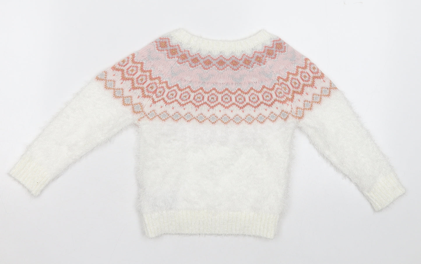 Nutmeg Girls White Fair Isle Acrylic Pullover Jumper Size 12-18 Months  Pullover