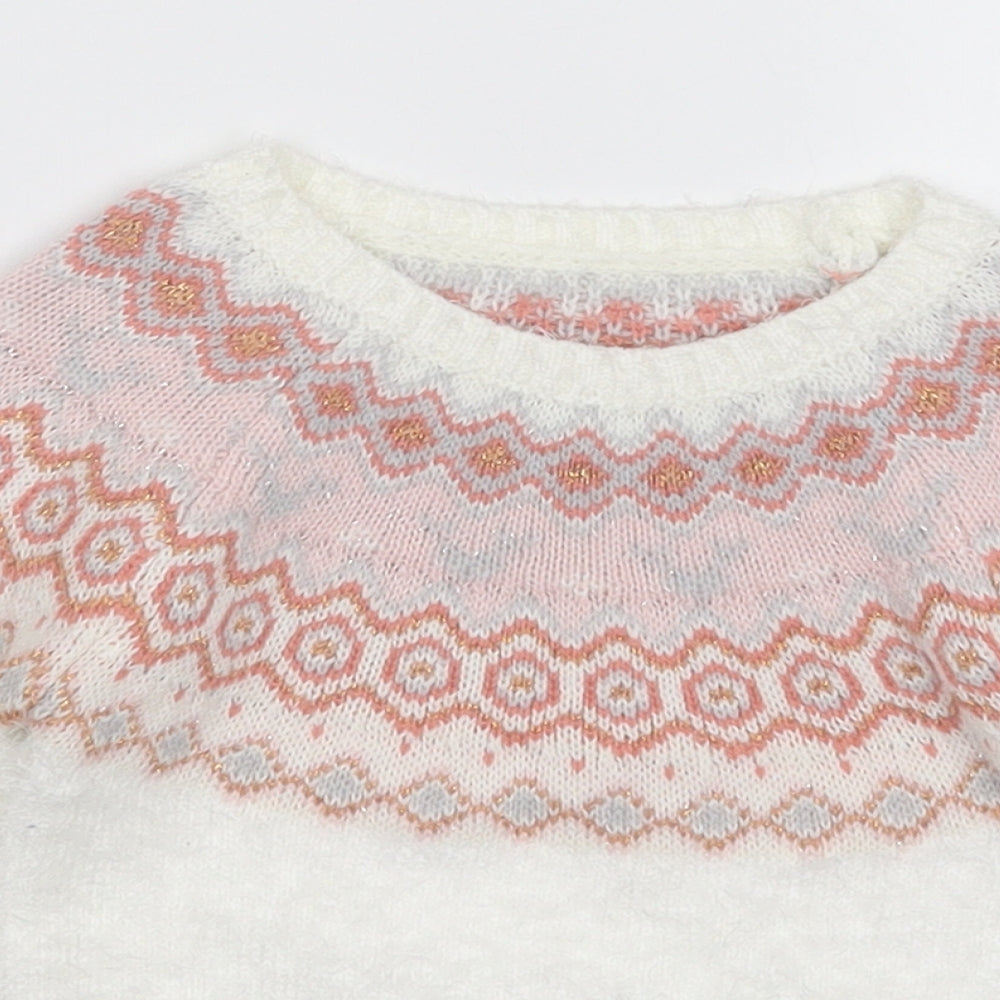 Nutmeg Girls White Fair Isle Acrylic Pullover Jumper Size 12-18 Months  Pullover