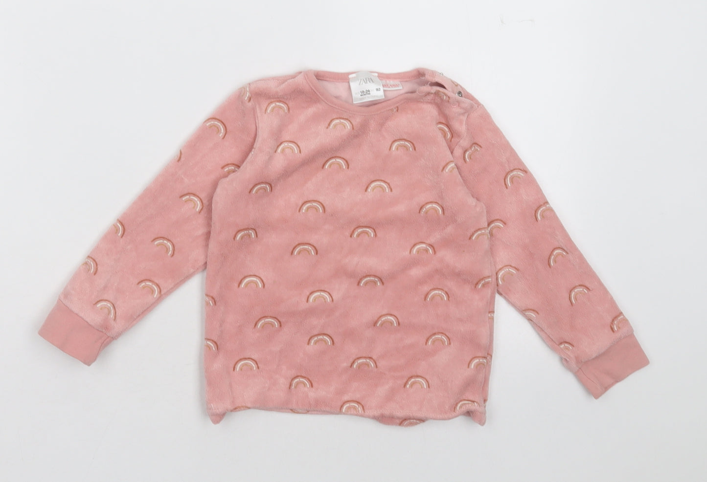 Zara Girls Pink Geometric Cotton Pullover Jumper Size 18-24 Months  Buckle - rainbow pattern