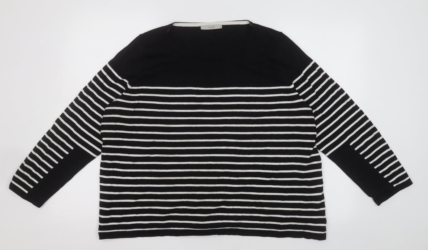 George Womens Black Crew Neck Striped Viscose Pullover Jumper Size 24