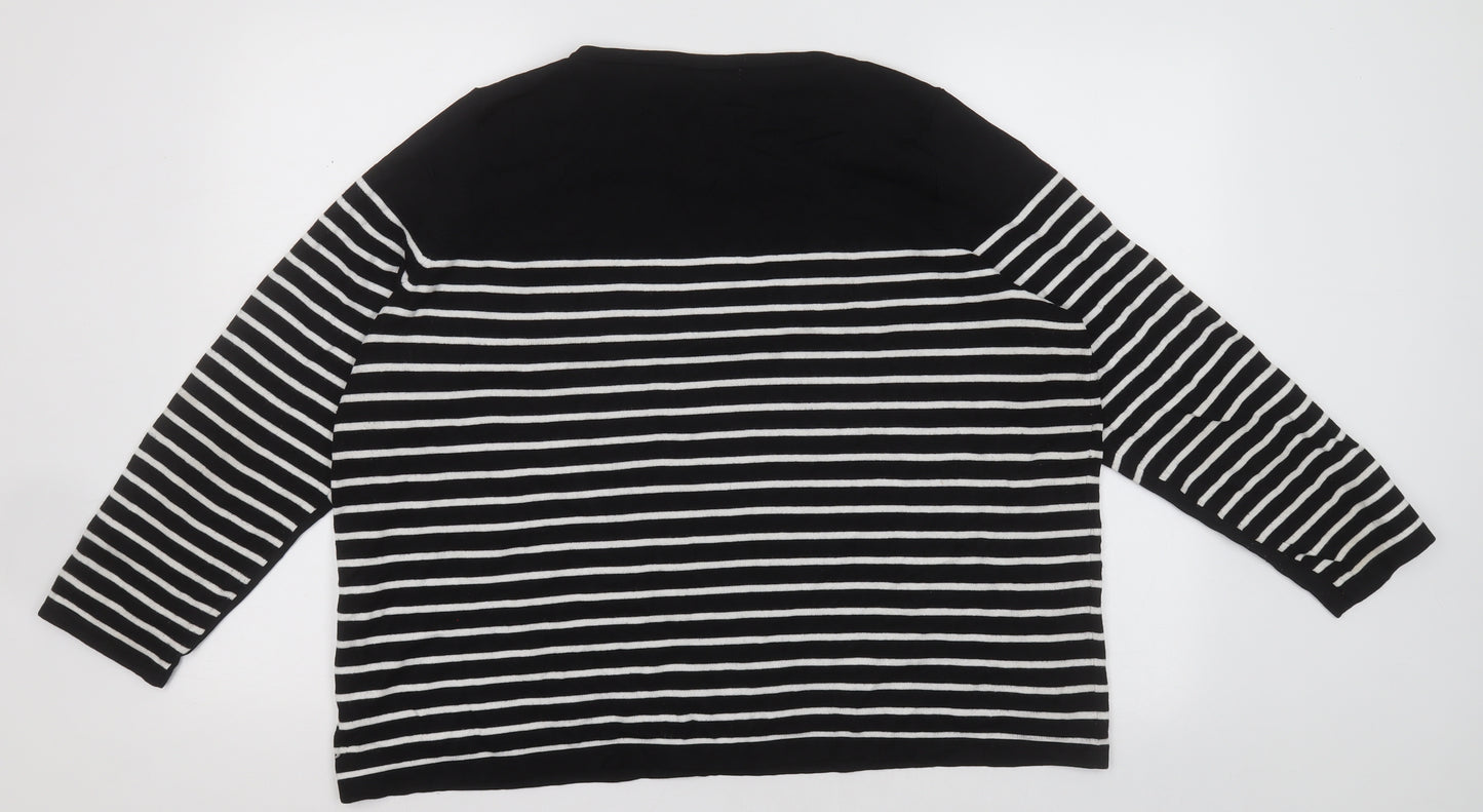 George Womens Black Crew Neck Striped Viscose Pullover Jumper Size 24