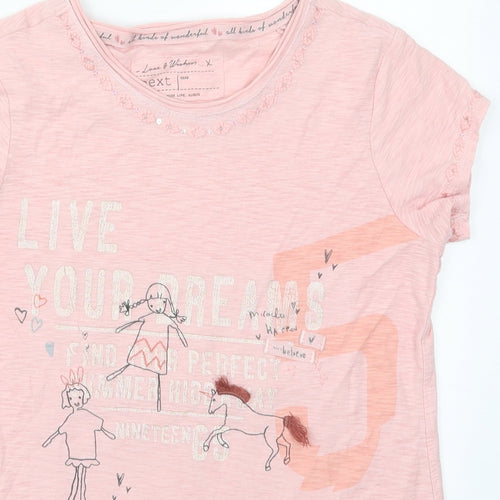 NEXT Girls Pink  Cotton Basic T-Shirt Size 13 Years Round Neck Pullover - Girls and Horses