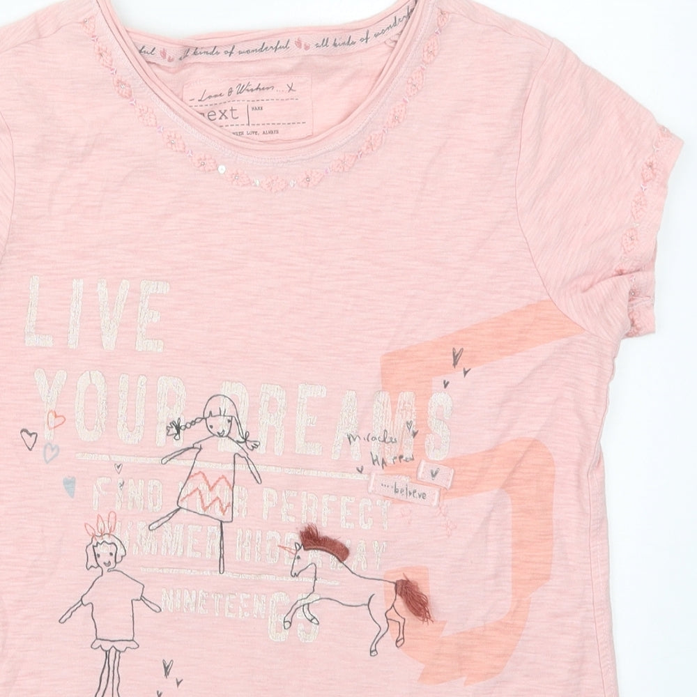 NEXT Girls Pink  Cotton Basic T-Shirt Size 13 Years Round Neck Pullover - Girls and Horses