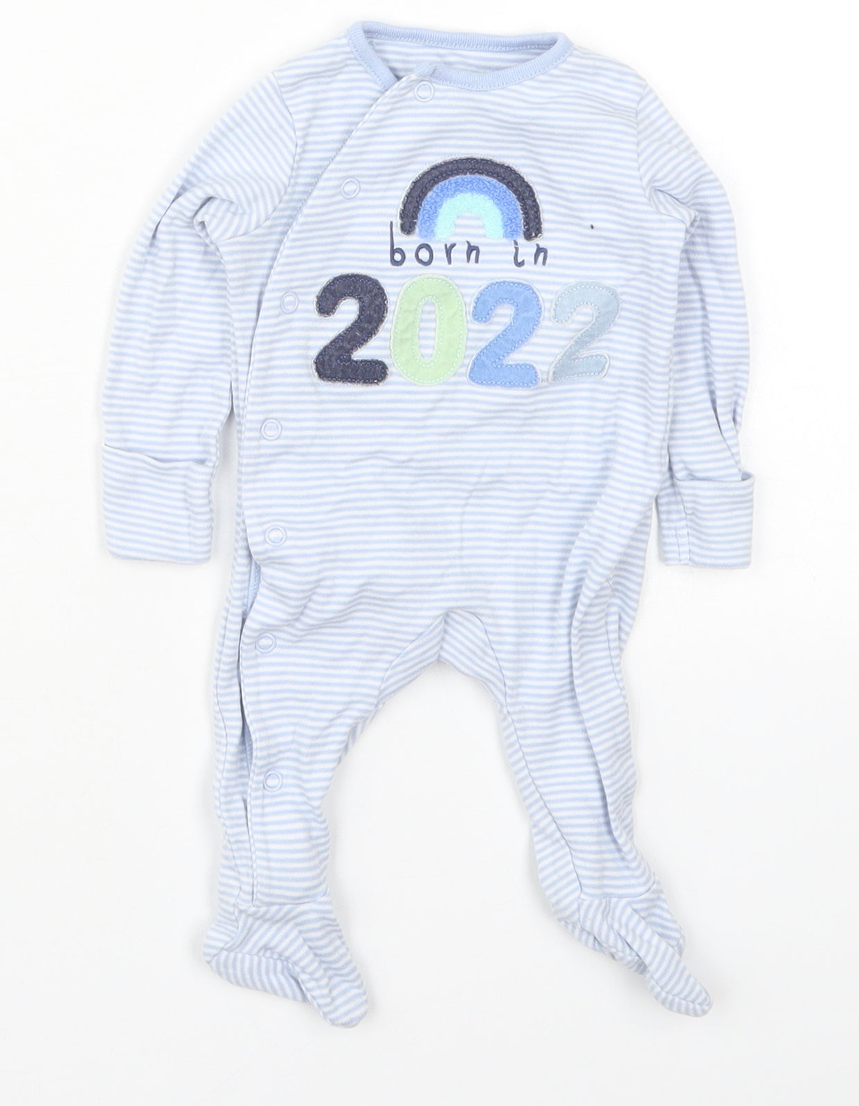 F&F Boys Blue Striped Cotton Cami One Piece Size 0-3 Months  Button - Born in 2022