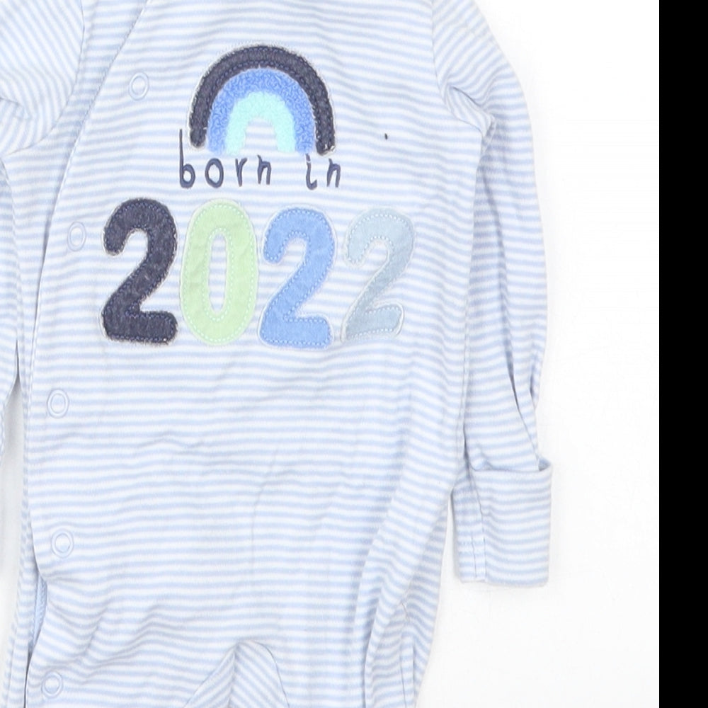 F&F Boys Blue Striped Cotton Cami One Piece Size 0-3 Months  Button - Born in 2022