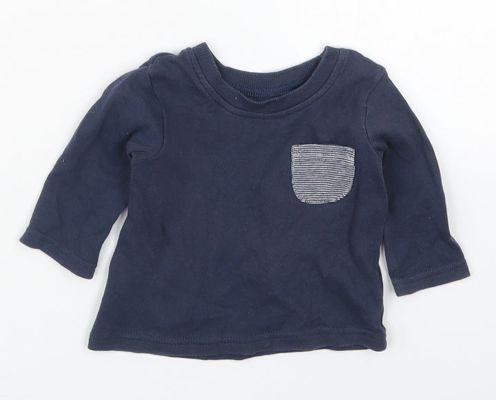 George Boys Blue Cotton Basic T-Shirt Size 0-3 Months Crew Neck Pullover