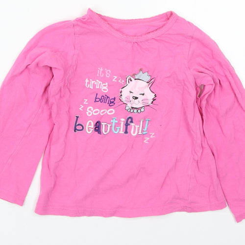 Matalan Girls Pink Solid Cotton Top Pyjama Top Size 4-5 Years  Pullover - It's Tiring Being So Beautiful