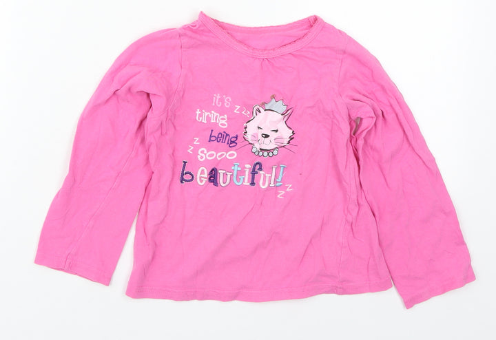 Matalan Girls Pink Solid Cotton Top Pyjama Top Size 4-5 Years Pullover - It's Tiring Being So Beautiful