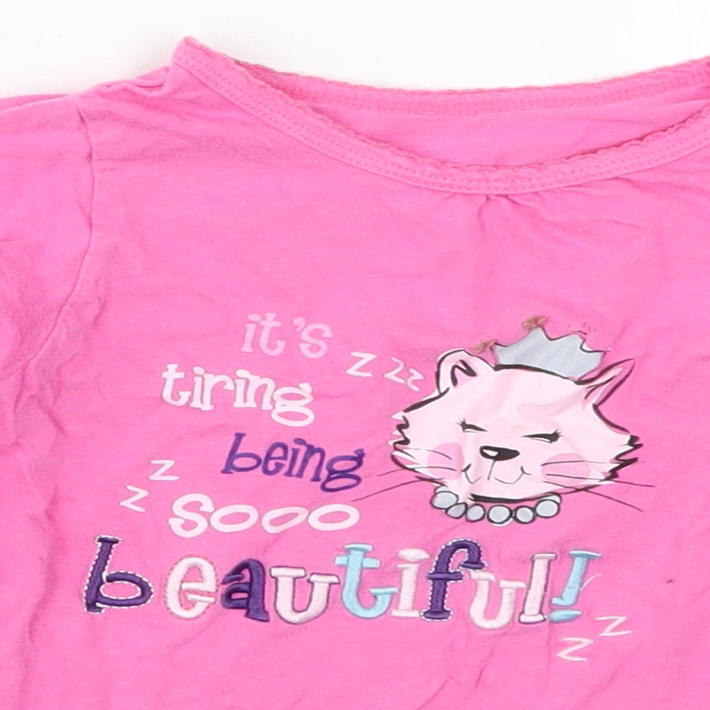 Matalan Girls Pink Solid Cotton Top Pyjama Top Size 4-5 Years  Pullover - It's Tiring Being So Beautiful