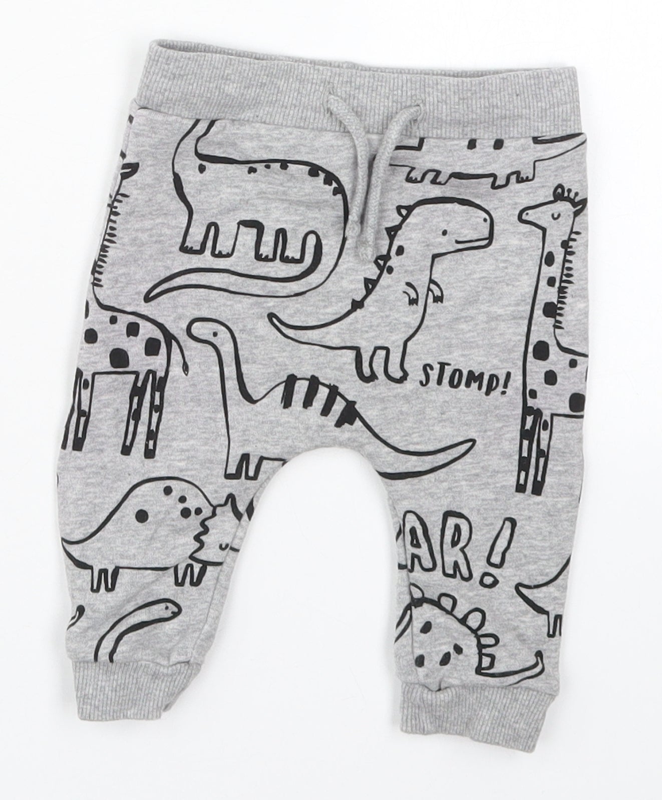 Fred&Flo Boys Grey  Cotton Sweatpants Trousers Size 3-6 Months  Drawstring - Dinosaurs