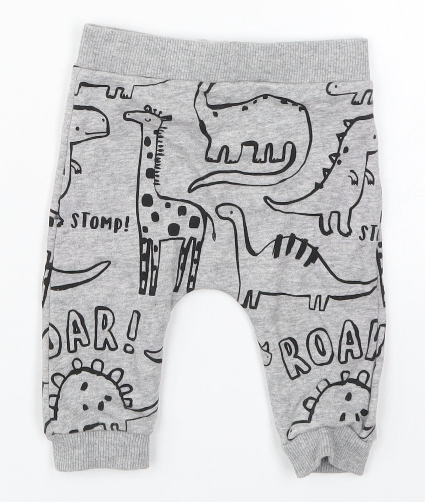 Fred&Flo Boys Grey  Cotton Sweatpants Trousers Size 3-6 Months  Drawstring - Dinosaurs