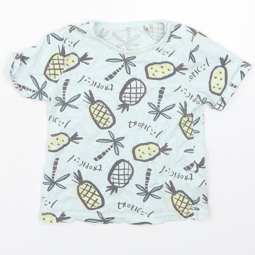 TU Boys Blue  Cotton Basic T-Shirt Size 12-18 Months Crew Neck Pullover - Tropic Pineapples