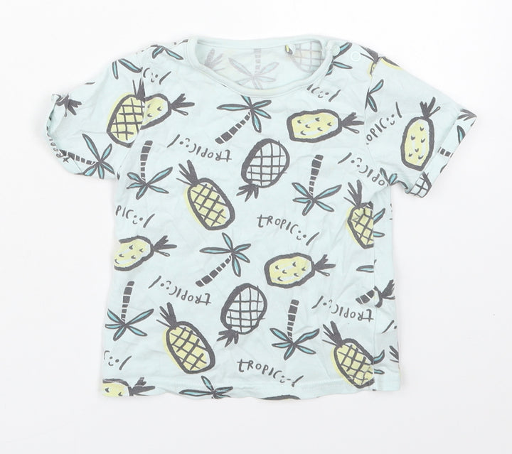 TU Boys Blue Cotton Basic T-Shirt Size 12-18 Months Crew Neck Pullover - Tropic Pineapples