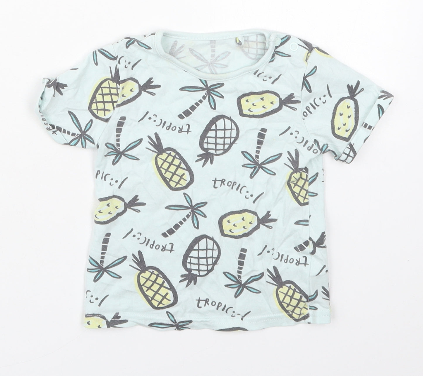 TU Boys Blue  Cotton Basic T-Shirt Size 12-18 Months Crew Neck Pullover - Tropic Pineapples