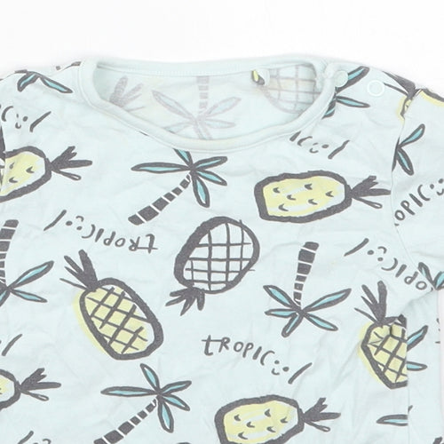 TU Boys Blue  Cotton Basic T-Shirt Size 12-18 Months Crew Neck Pullover - Tropic Pineapples