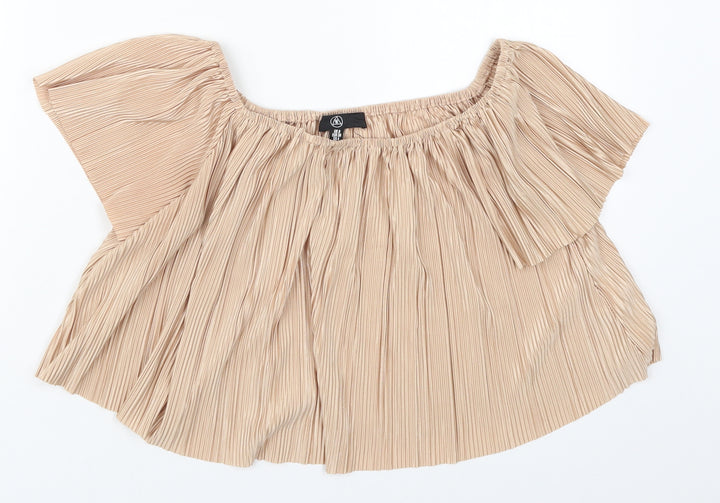 Missguided Womens Beige  Polyester Basic Blouse Size 8 Off the Shoulder