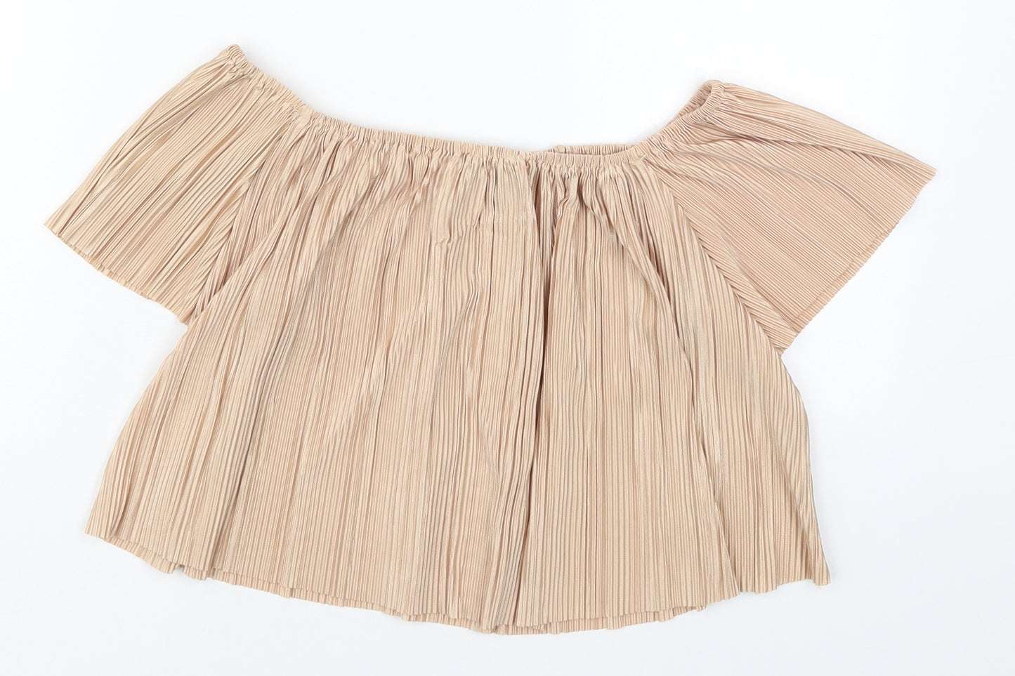 Missguided Womens Beige  Polyester Basic Blouse Size 8 Off the Shoulder