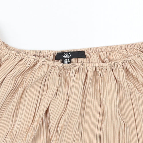 Missguided Womens Beige  Polyester Basic Blouse Size 8 Off the Shoulder